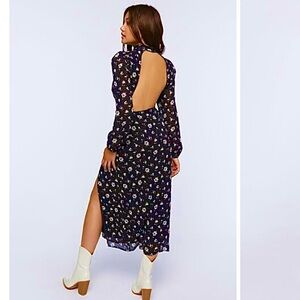Floral Open-Back Midi Dress